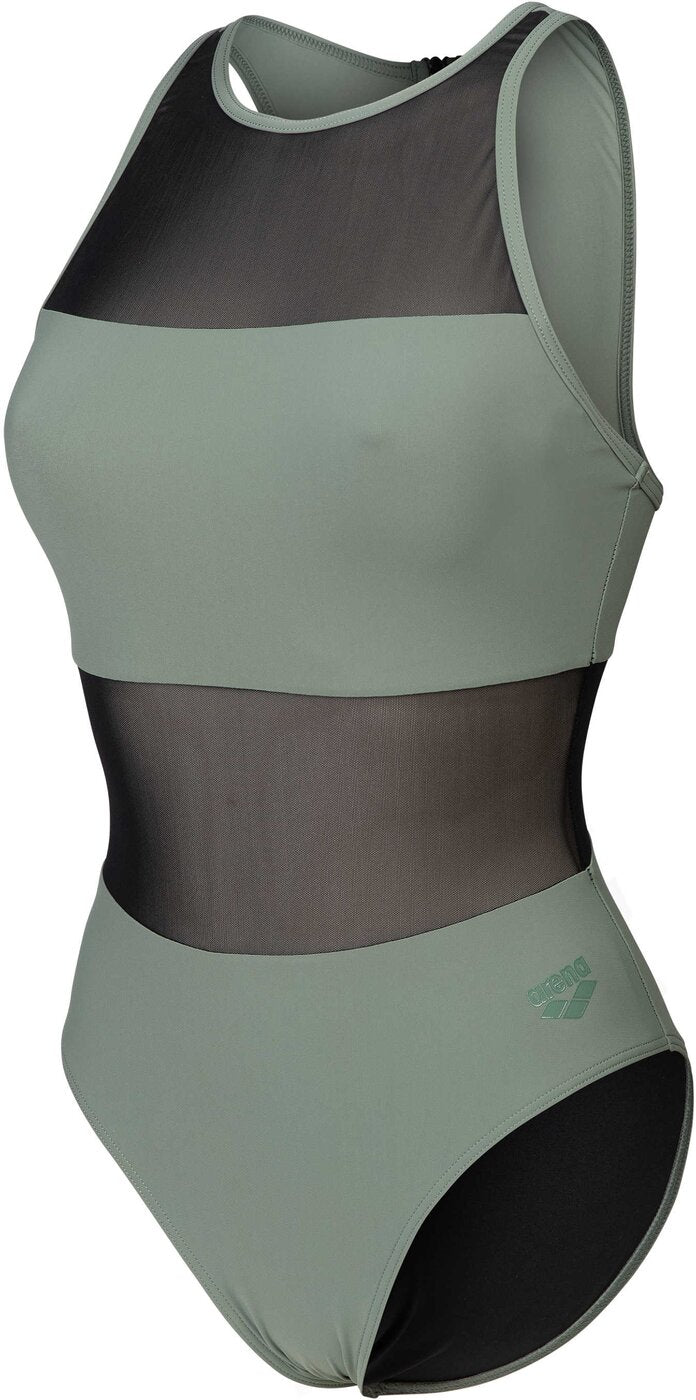 ARENA WOMEN'S ARENA MESH PANELS SWIMSUIT VENT BACK BLACK Badeanzug ARENA
