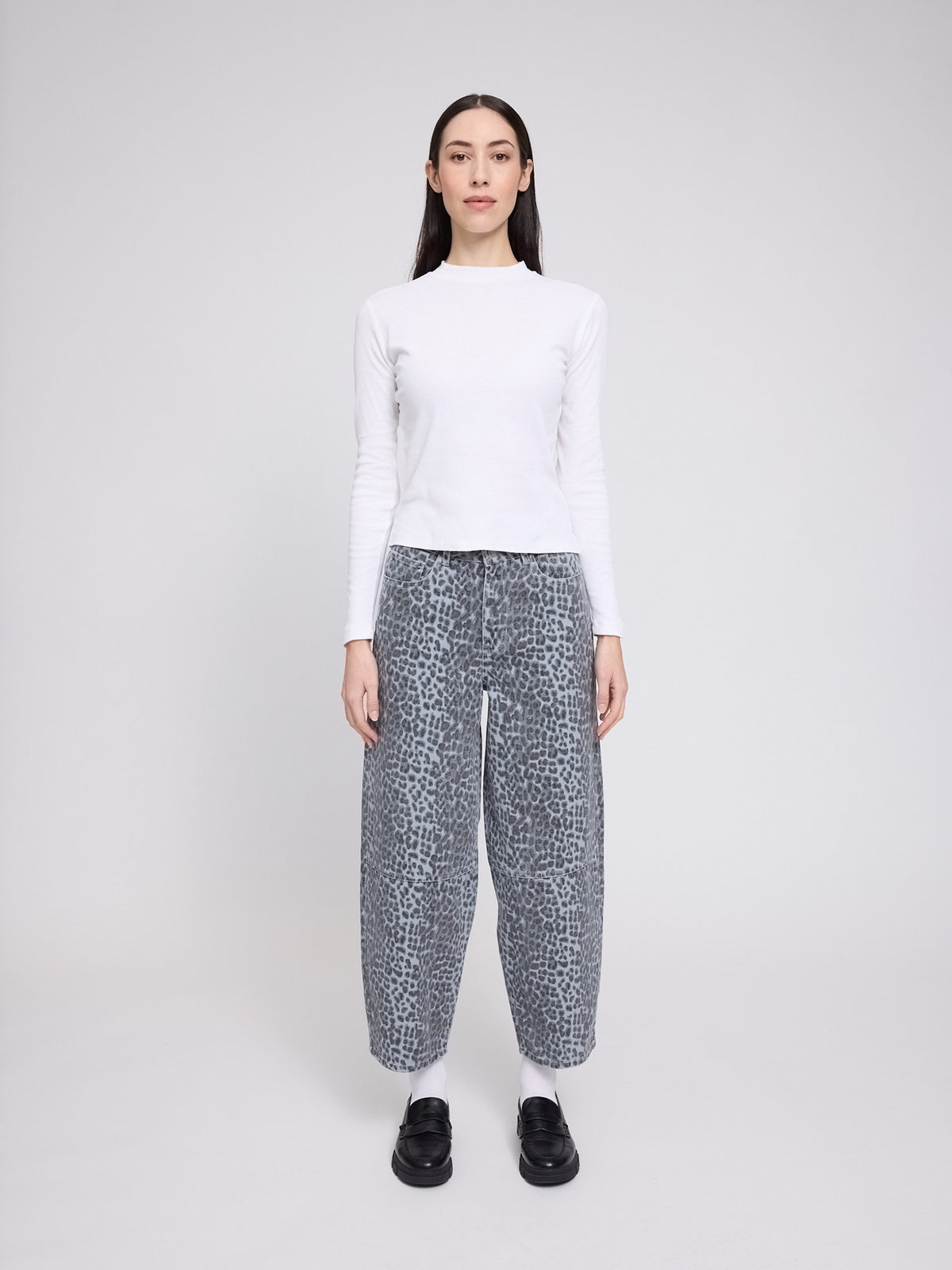 MAZINE Printed Barrel Leg Denim Pants Freizeithosen MAZINE grey/printed XS
