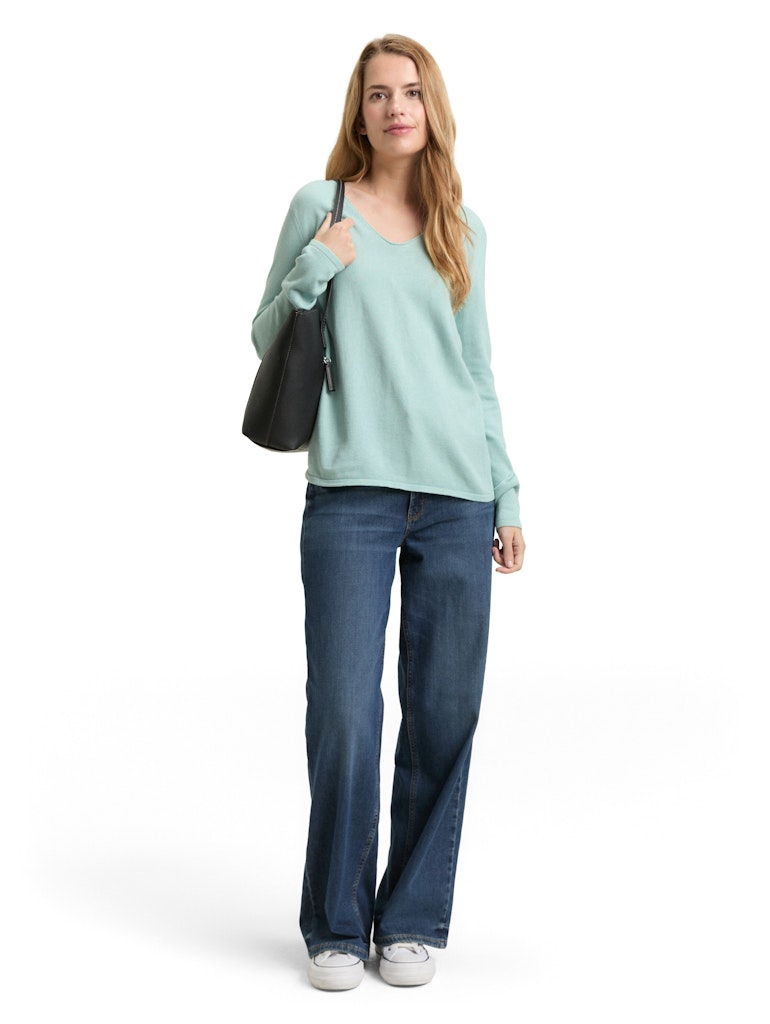 TOM TAILOR CASUAL WOMEN SWEATER BASIC V-NECK MEDIUM SILVER GREY MELANGE Freizeitpullover TOM TAILOR CASUAL WOMEN