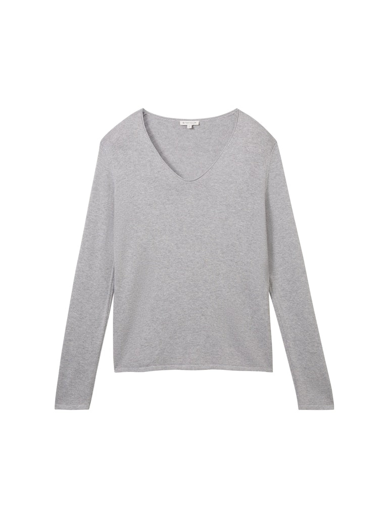TOM TAILOR CASUAL WOMEN SWEATER BASIC V-NECK MEDIUM SILVER GREY MELANGE Freizeitpullover TOM TAILOR CASUAL WOMEN MEDIUM SILVER GREY MELANGE XS