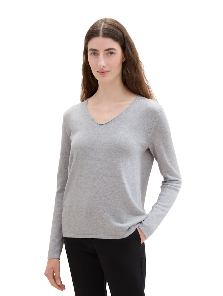 TOM TAILOR CASUAL WOMEN SWEATER BASIC V-NECK MEDIUM SILVER GREY MELANGE Freizeitpullover TOM TAILOR CASUAL WOMEN