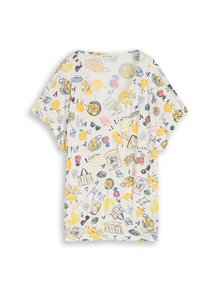 TOM TAILOR CASUAL WOMEN T-Shirt crincle alloverprinted Freizeitshirts /-hemden TOM TAILOR CASUAL WOMEN summerly lemon print XS