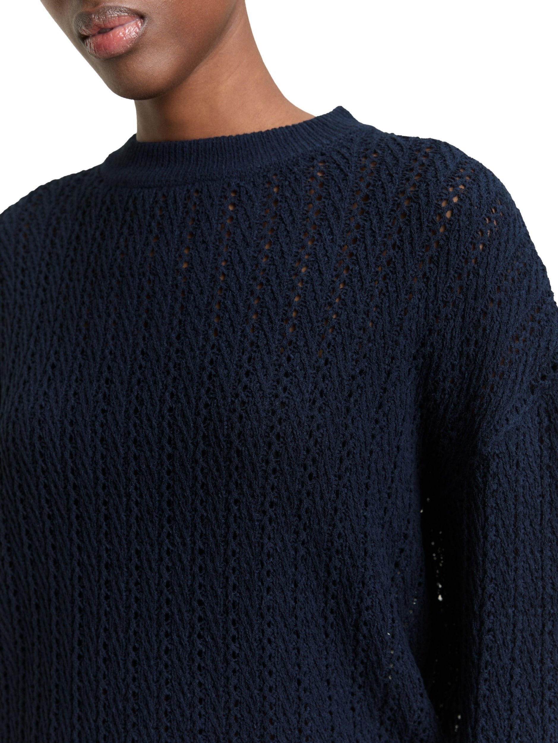 TOM TAILOR DENIM WOMEN Knit Open Structure Crew Neck Freizeitpullover TOM TAILOR DENIM WOMEN