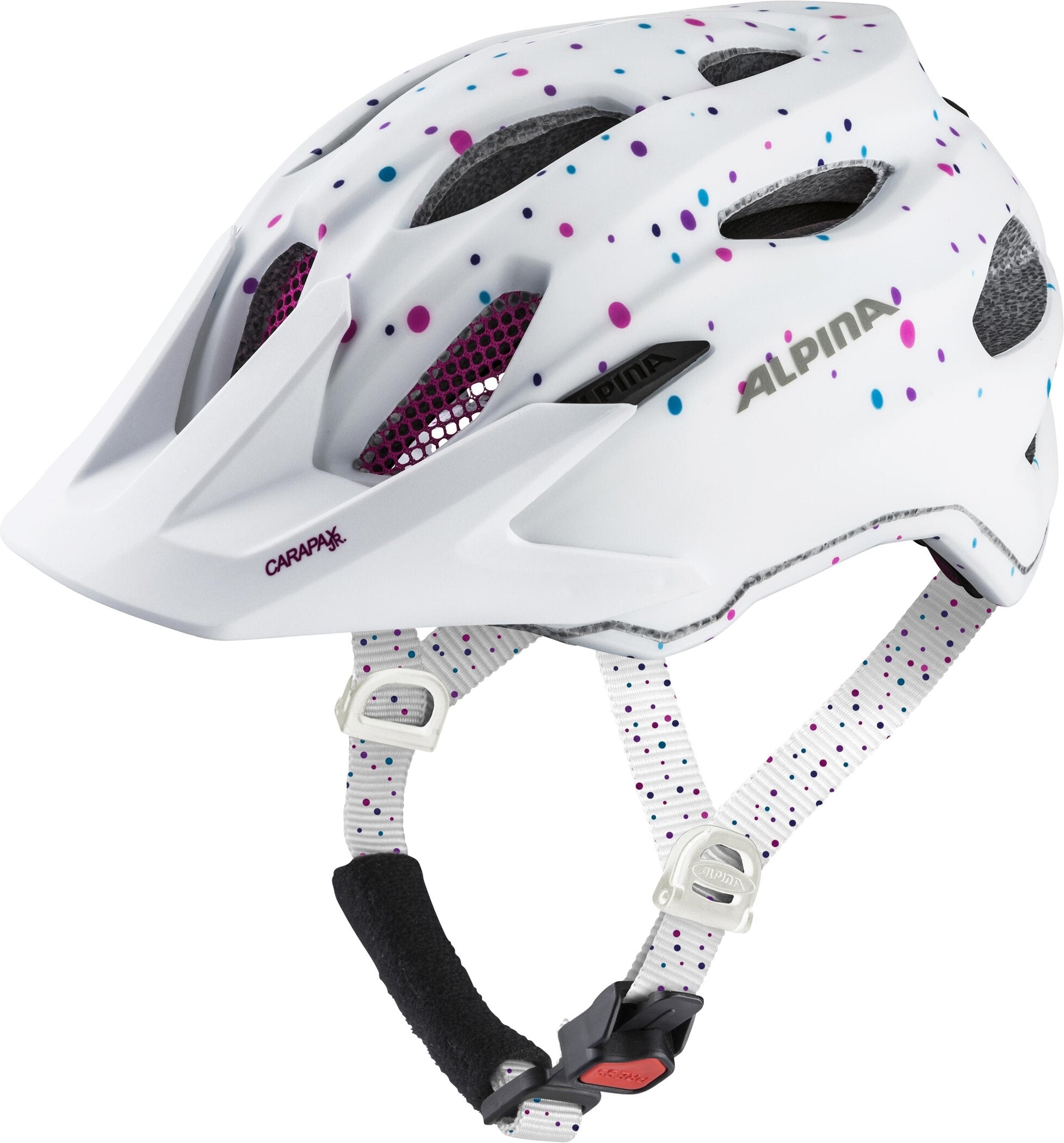 ALPINA Kinder Radhelm "Carapax Jr." Fahrradhelme & Schoner ALPINA 11 white polka dots matt 51