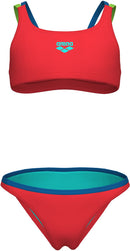 ARENA GIRL'S ARENA TWO PIECES SWIMSUIT SOLID Bikini ARENA FLUO RED-BLUE CHINA-SOFT GREEN-WATER 128