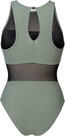 ARENA WOMEN'S ARENA MESH PANELS SWIMSUIT VENT BACK BLACK Badeanzug ARENA