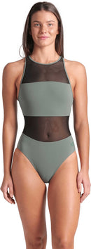 ARENA WOMEN'S ARENA MESH PANELS SWIMSUIT VENT BACK BLACK Badeanzug ARENA