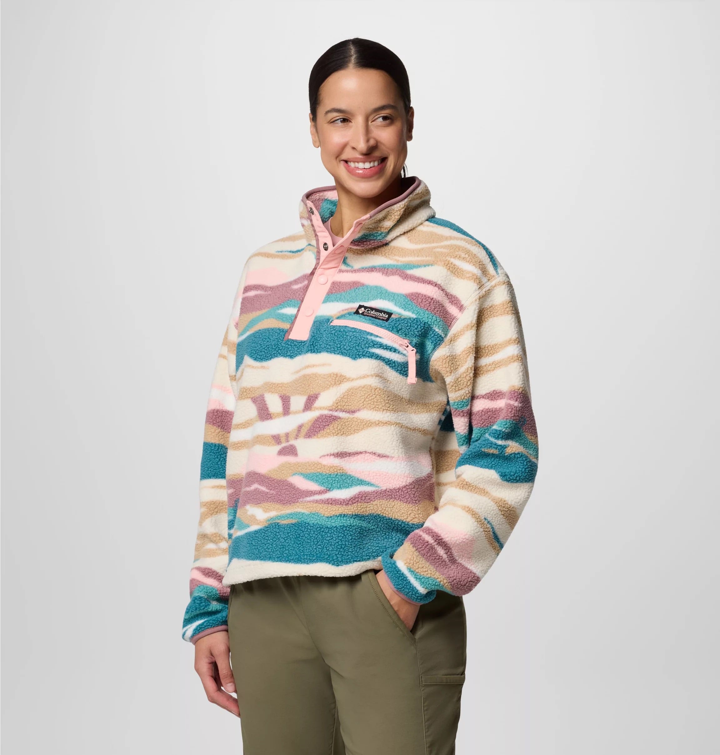 COLUMBIA Helvetia II Printed Cropped Half Sn Fleecejacken & Pullover COLUMBIA River Blue, Red Quartz XS