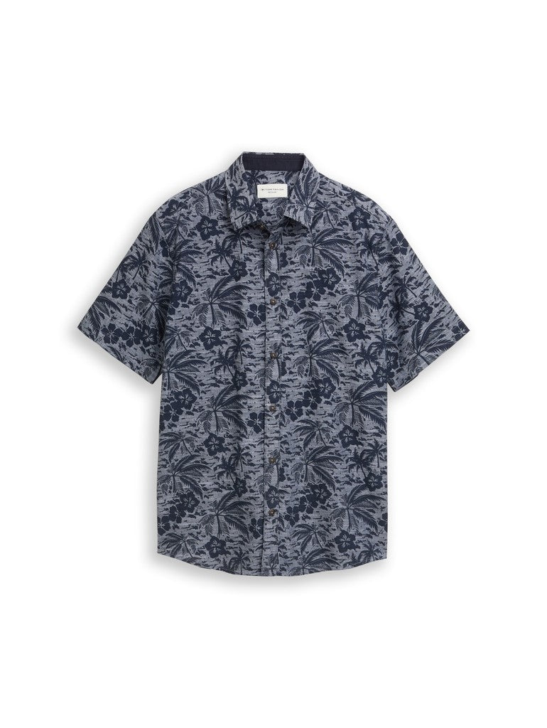 TOM TAILOR CASUAL MEN printed slubyarn shirt Freizeitshirts /-blusen TOM TAILOR CASUAL MEN navy palm hibiscus design M