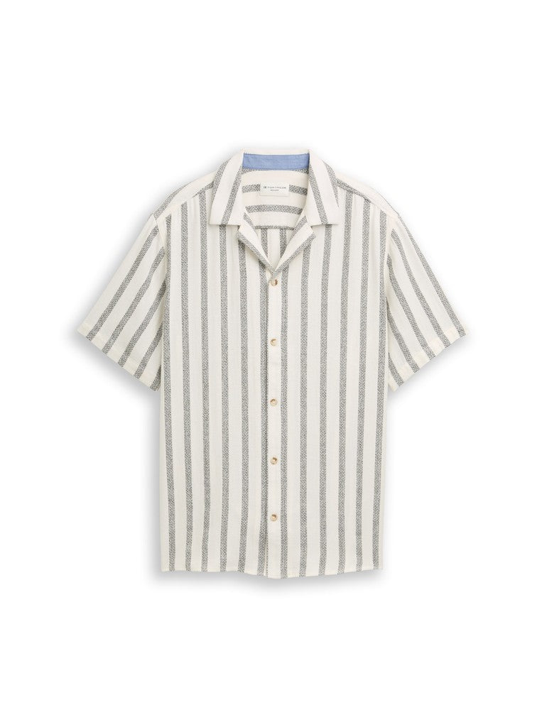 TOM TAILOR CASUAL MEN structured stripe shirt Freizeitshirts /-blusen TOM TAILOR CASUAL MEN off white leaf green stripe S