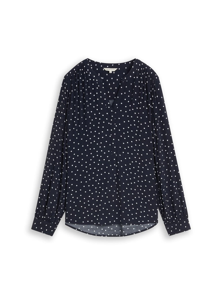 TOM TAILOR CASUAL WOMEN blouse easy longsleeves shape Freizeitshirts /-blusen TOM TAILOR CASUAL WOMEN navy white small dot design 36
