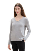 TOM TAILOR CASUAL WOMEN SWEATER BASIC V-NECK MEDIUM SILVER GREY MELANGE Freizeitpullover TOM TAILOR CASUAL WOMEN