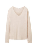 TOM TAILOR CASUAL WOMEN Sweater Basic V-Neck NOS Freizeitpullover TOM TAILOR CASUAL WOMEN 37 desert sand melange S
