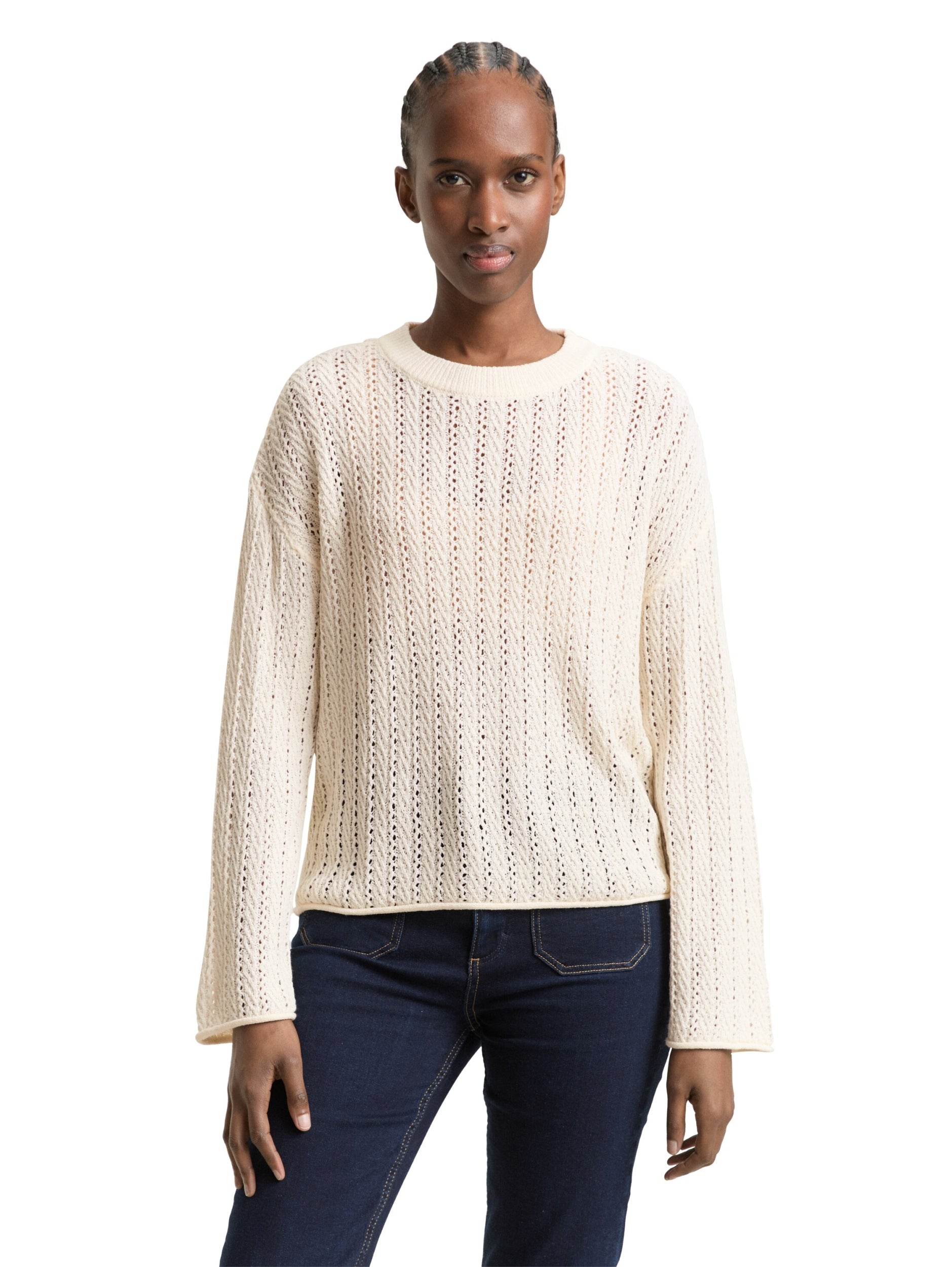 TOM TAILOR DENIM WOMEN Knit Open Structure Crew Neck Freizeitpullover TOM TAILOR DENIM WOMEN