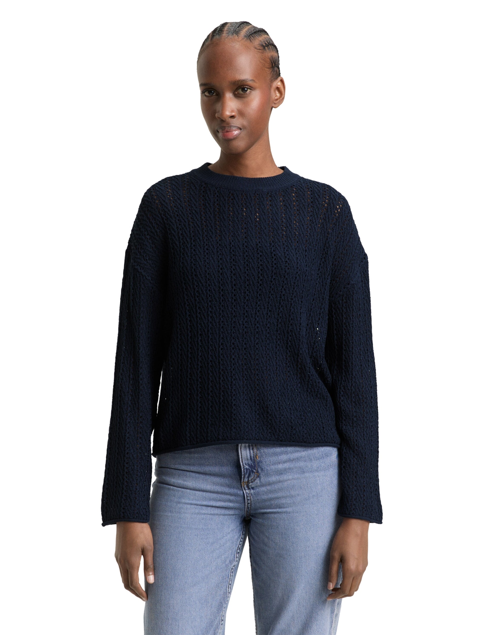 TOM TAILOR DENIM WOMEN Knit Open Structure Crew Neck Freizeitpullover TOM TAILOR DENIM WOMEN