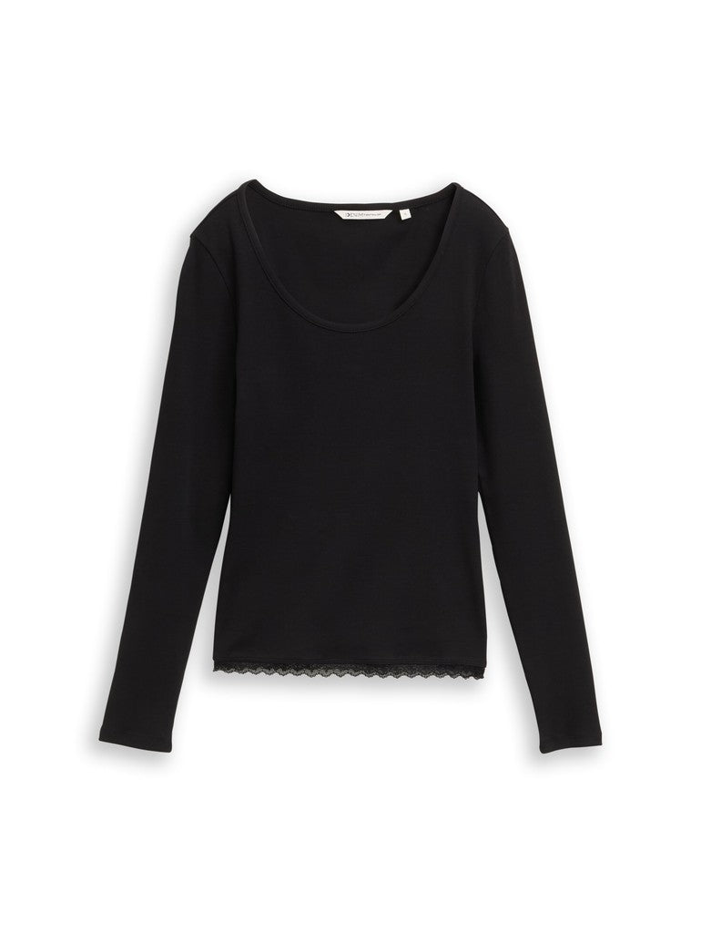 TOM TAILOR DENIM WOMEN longsleeve T-shirt with lace Freizeitshirts /-blusen TOM TAILOR DENIM WOMEN Black XS