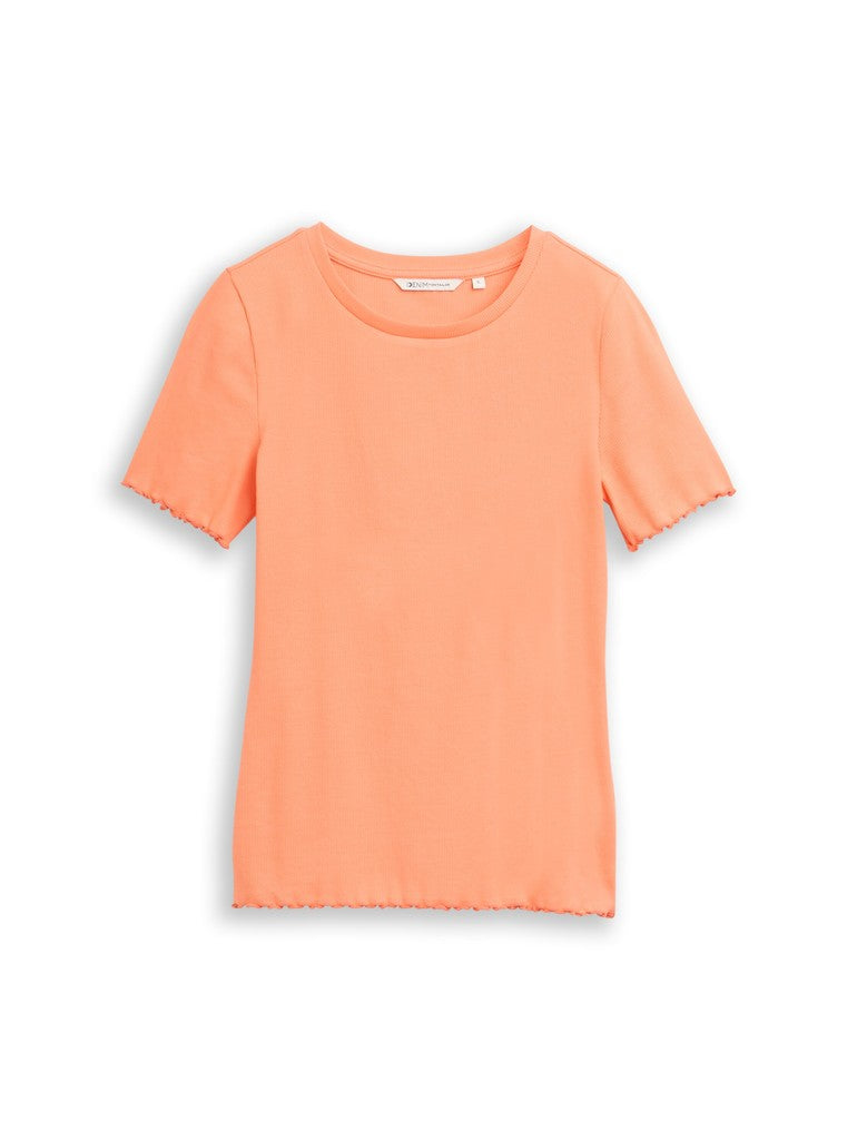 TOM TAILOR DENIM WOMEN rib T-shirt with frill edge Freizeitshirts /-blusen TOM TAILOR DENIM WOMEN bright coral XS