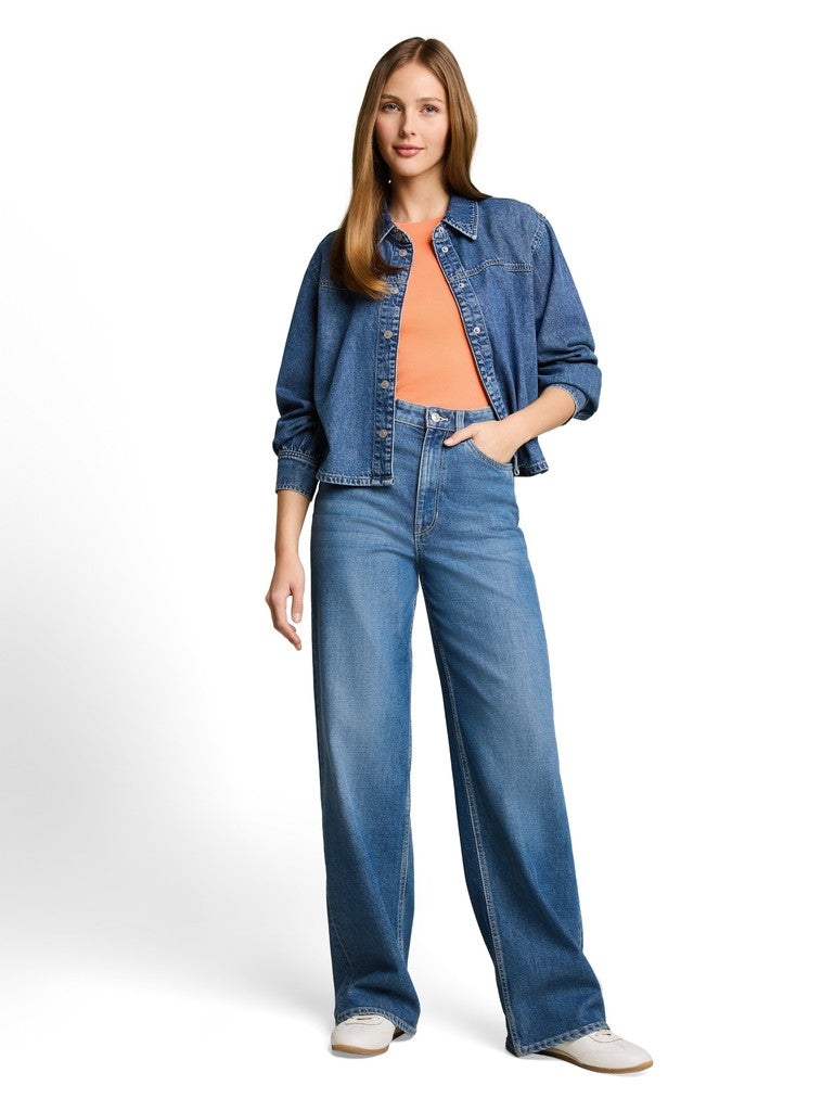 TOM TAILOR DENIM WOMEN rib T-shirt with frill edge Freizeitshirts /-blusen TOM TAILOR DENIM WOMEN