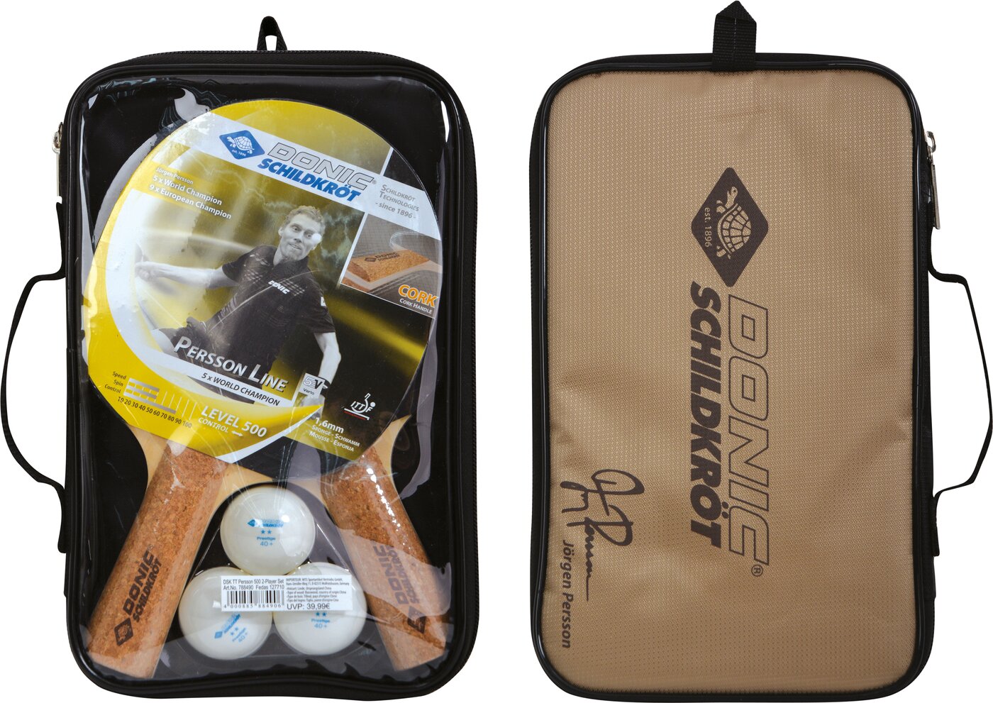 DONIC SCHILDKRÖT TT-Set PERSSON 500 Kork in Tragetas Tischtennis DONIC SCHILDKRÖT